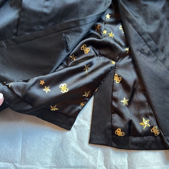 Guess Jeans women’s black satiny fur hooded belted hip length jacket szL - Picture 4 of 12